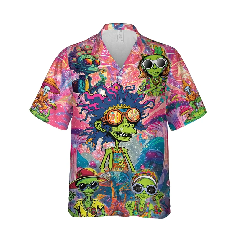 Magic Mushroom Alien Graphic Shirts For Men Fashion Trend 3D Printed Kids Hawaiian Shirts Cool Personality Short Sleeve Blouse