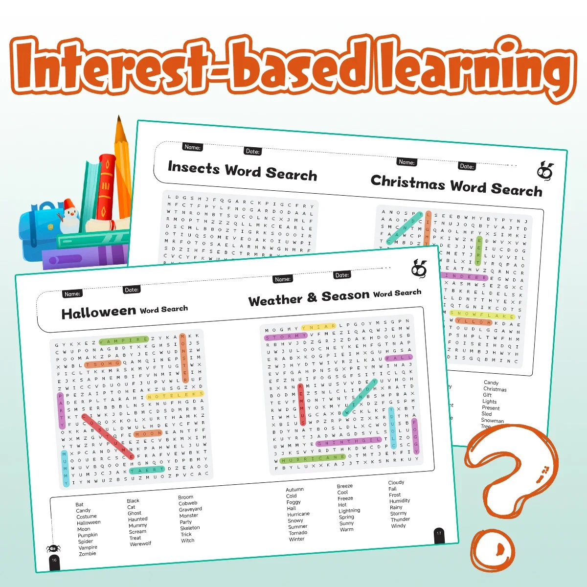 كتاب ألغاز البحث عن الكلمات للأطفال | اكتشف الكلمات المخفية وتعزيز مهارات التهجئة - لعبة الدماغ الممتعة #5