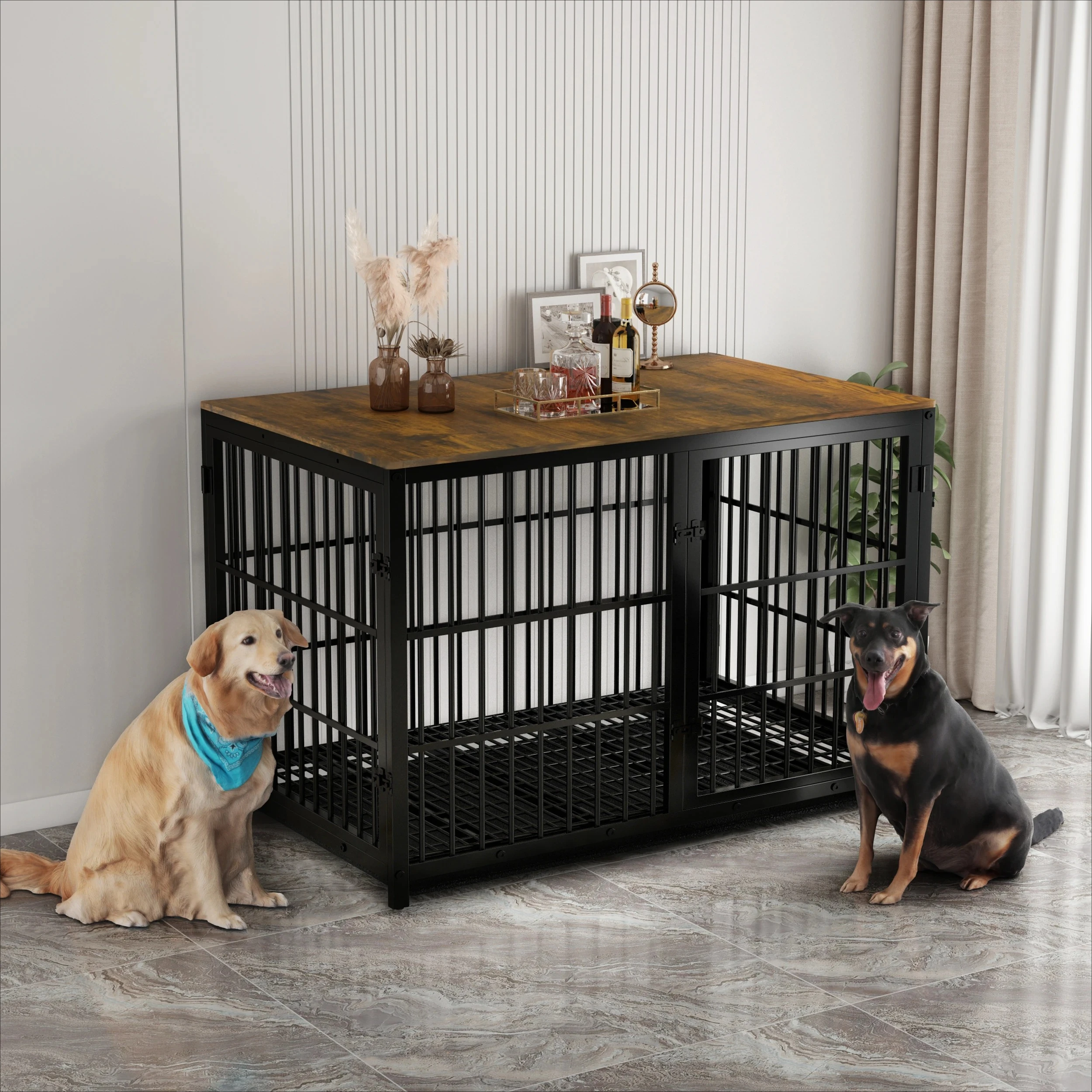 

Furniture Style Dog Cage Extra Large Wooden Pet Kennel End Side Table with Tray and 3 Doors for Medium to Large Dogs