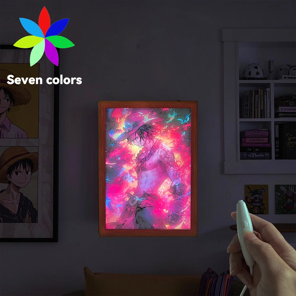 Anime Figur Zoro Ruffy 7-Farben-Licht Malerei Fotorahmen One Piece Led Nachtlicht Nachttisch Dekor Weihnachtsgeschenk Mondlampe