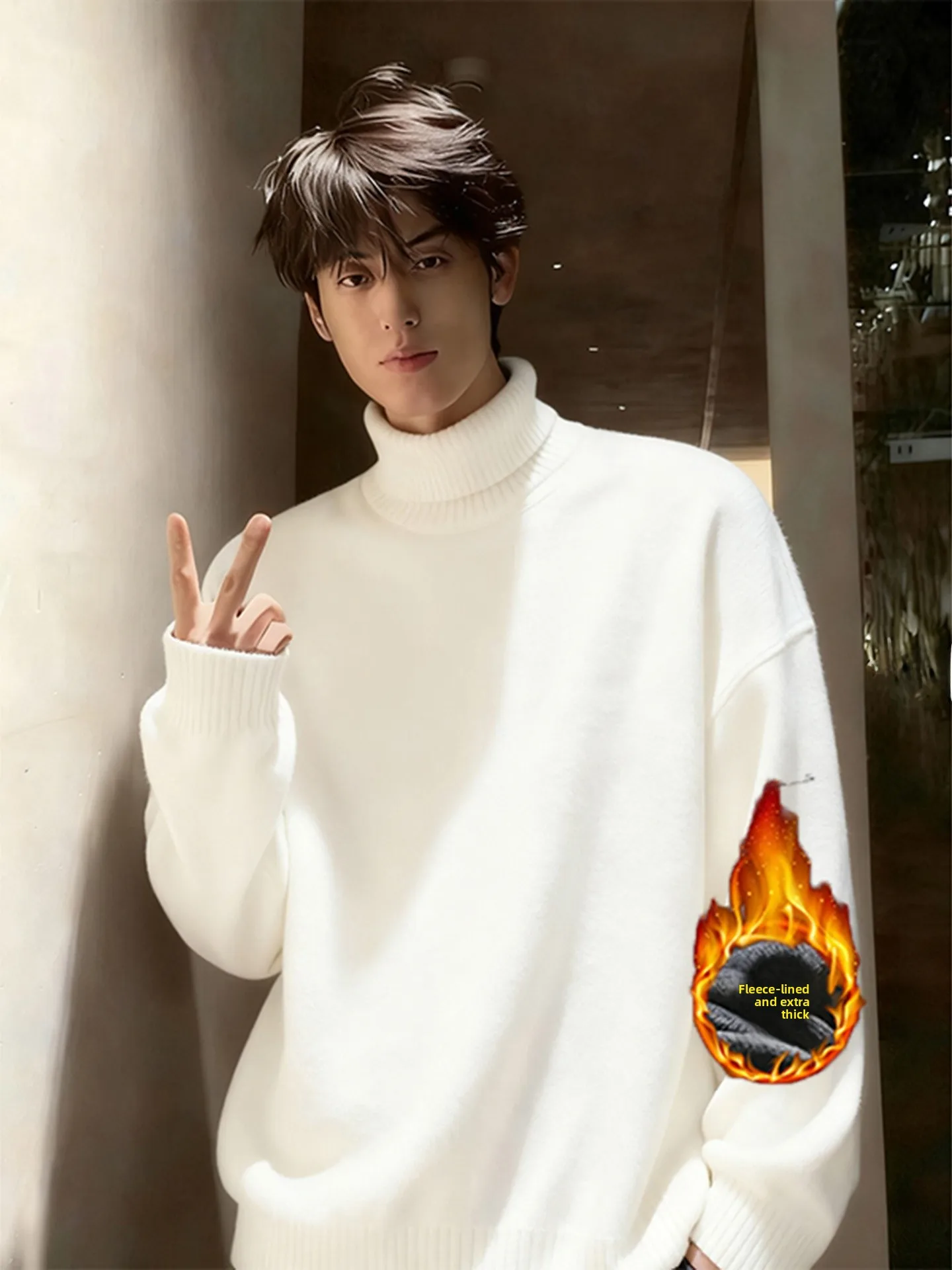 

Мужской вязаный свитер Cleanfit с высоким воротником, утепленный, из шерсти, для зимы, базовый слой, повседневный, свободный крой, цветной