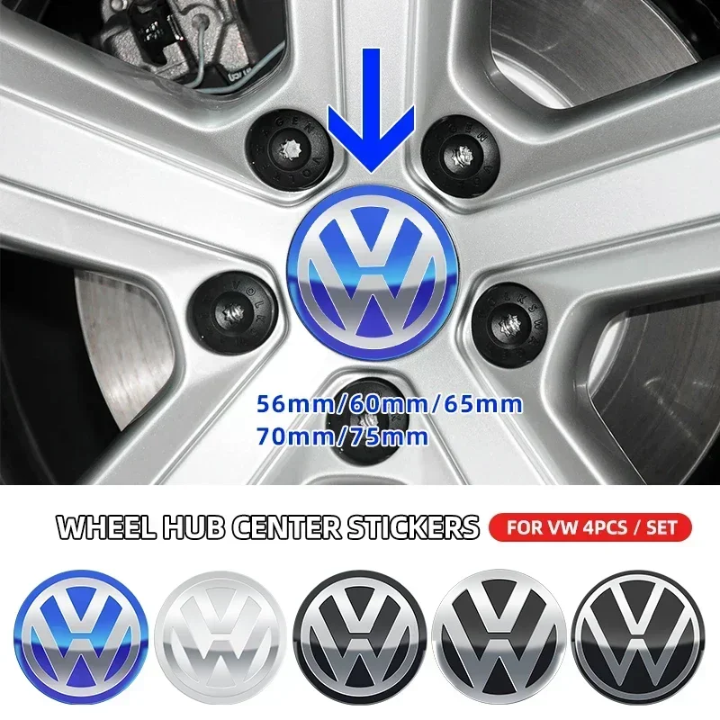 4pcs 56/60/65/70/75mm Car Wheel Center Decal Hub Sticker for Volkswagen Passat B5 B6 B7 Polo Tiguan Golf Scirocco Lavida Touran
