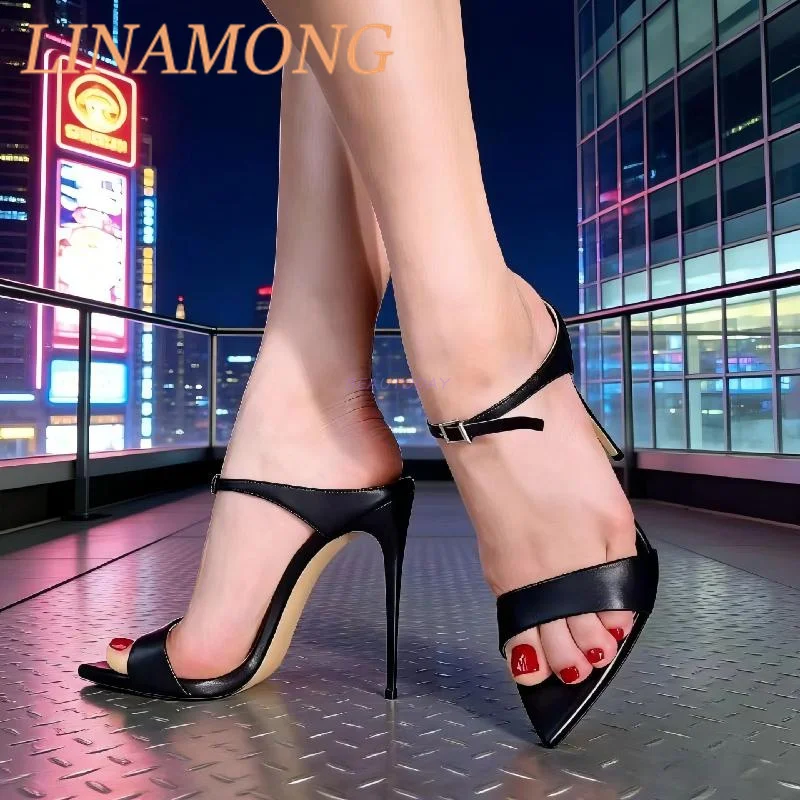 

Босоножки до щиколотки с пряжкой на ремне, модные кожаные босоножки с острым носком и пустой спиной, темпераментные тонкие босоножки на высоком каблуке