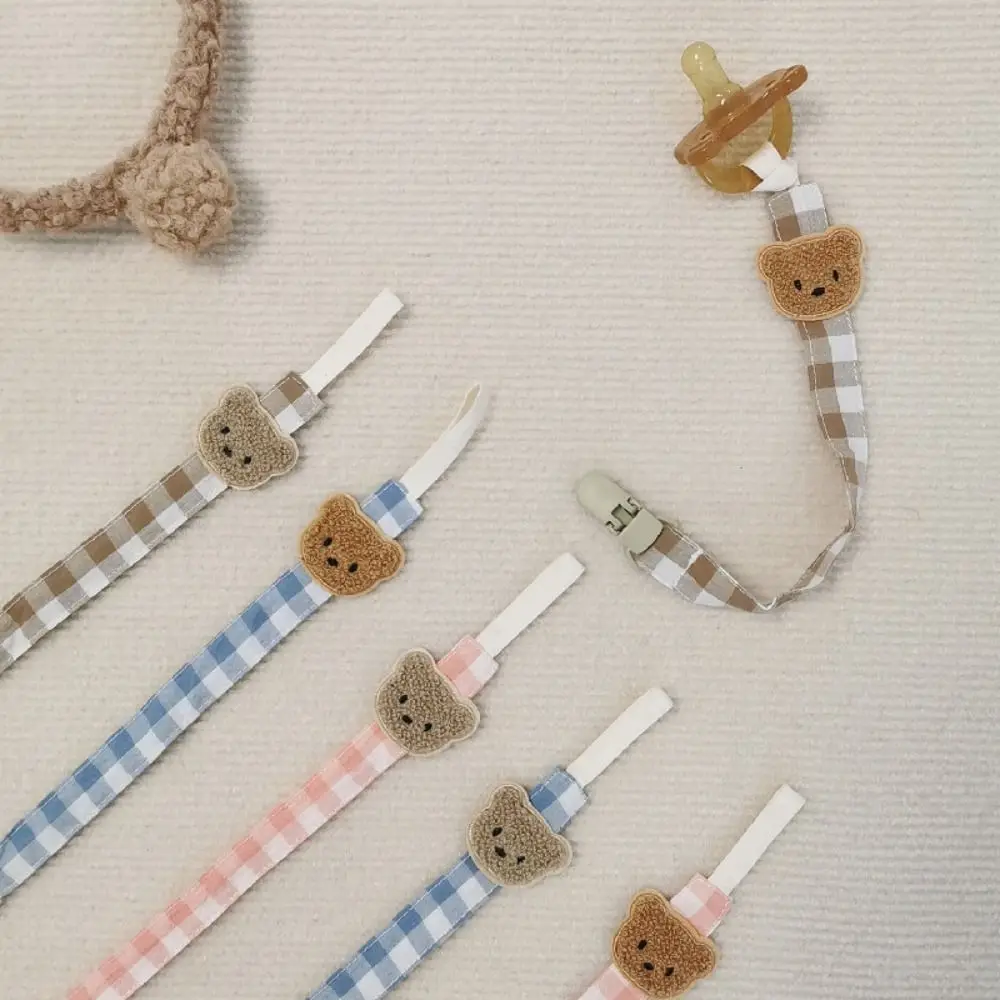 

Colorful Embroidery Baby Cloth Pacifier Chain Bear Lattice Soother Holder Dummy Clips Teether Straps Nipple Holder Clips Baby