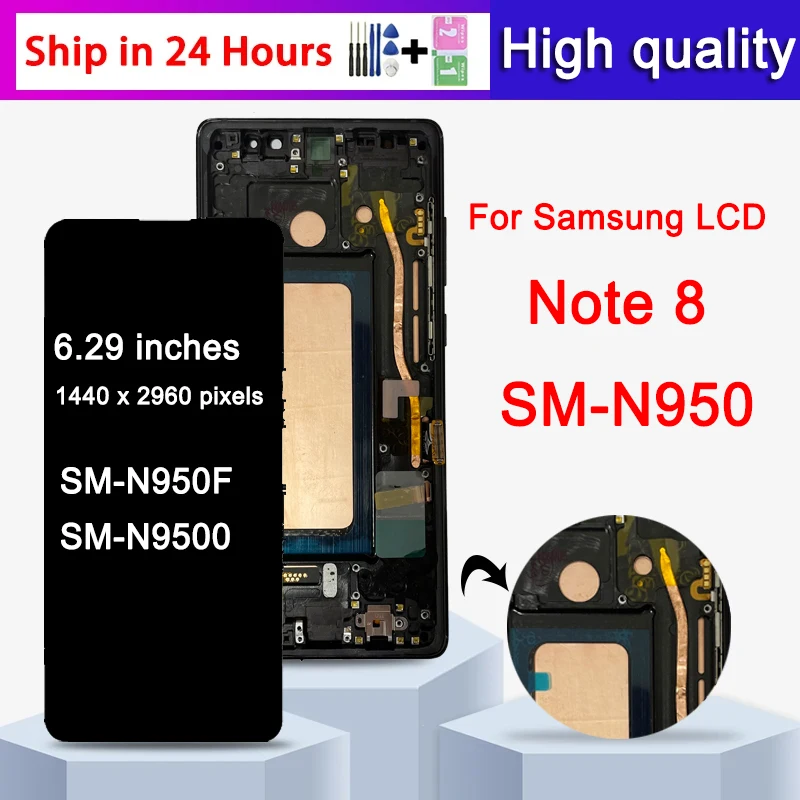 タッチスクリーンLCD,高品質,samsung Note 8,n950,n950u,SM-N950F,ds,100% tft