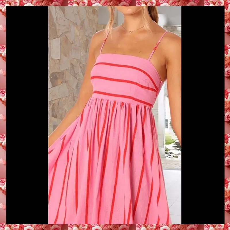 ผู้หญิงลายกลับ Smocked Maxi Dress สายสปาเก็ตตี้ตัด Flowy Swing ชุดเดรสยาว