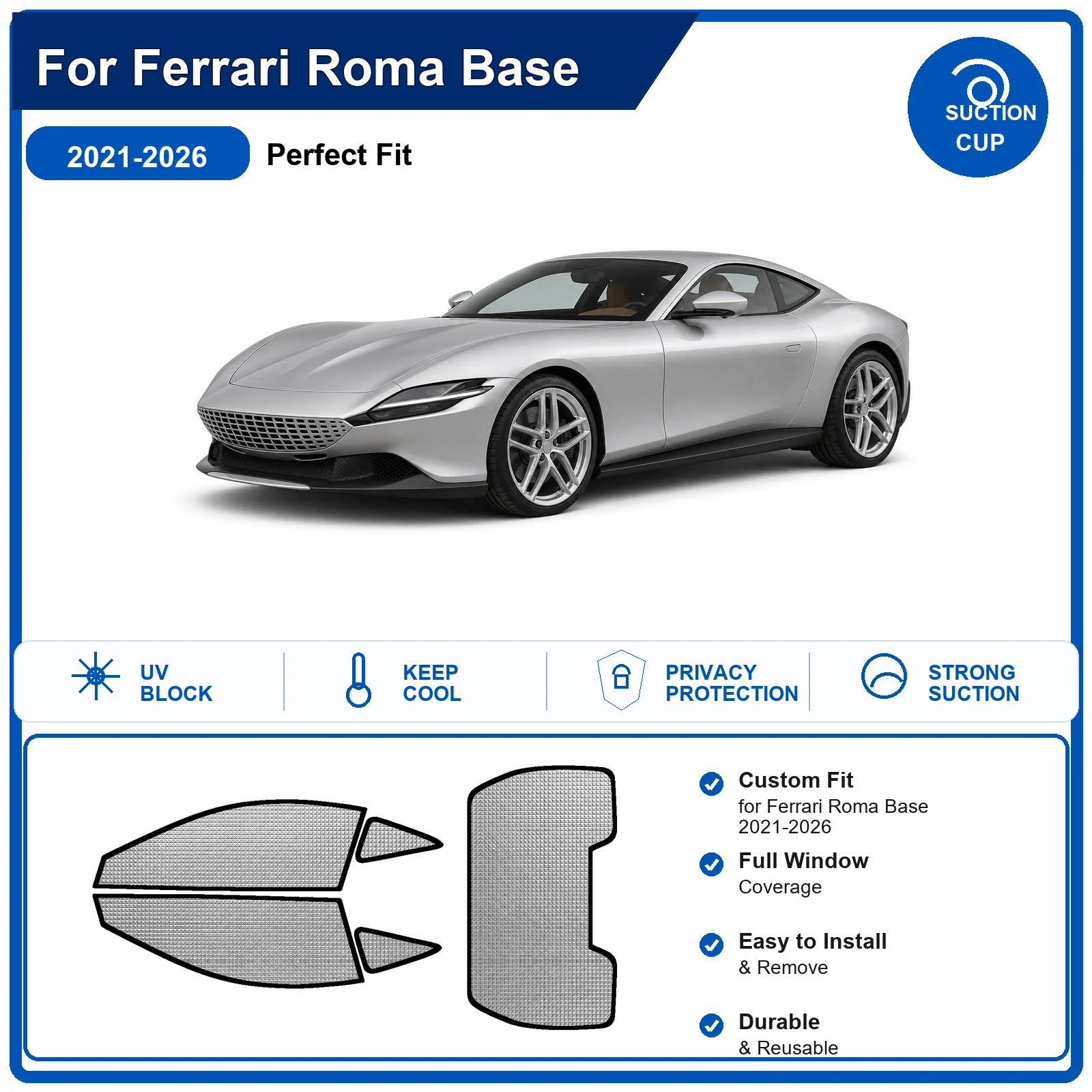 For Ferrari Roma Base 2021-2026 Custom Full Set Windshield Sun Shade Aluminum Foil Heat Insulation Anti UV Foldable