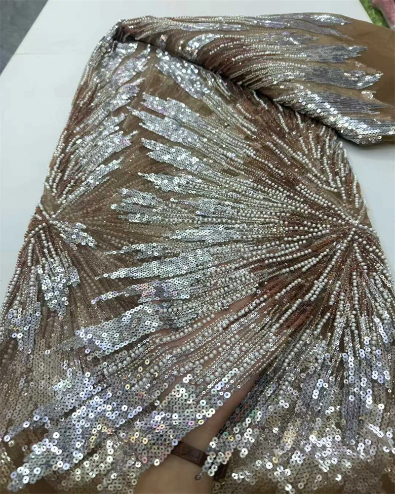 Hoge kwaliteit Afrikaanse kant stof 2025, Nigeriaanse kralen pailletten, Frans net, 5 yards voor het naaien van feesttrouwjurken