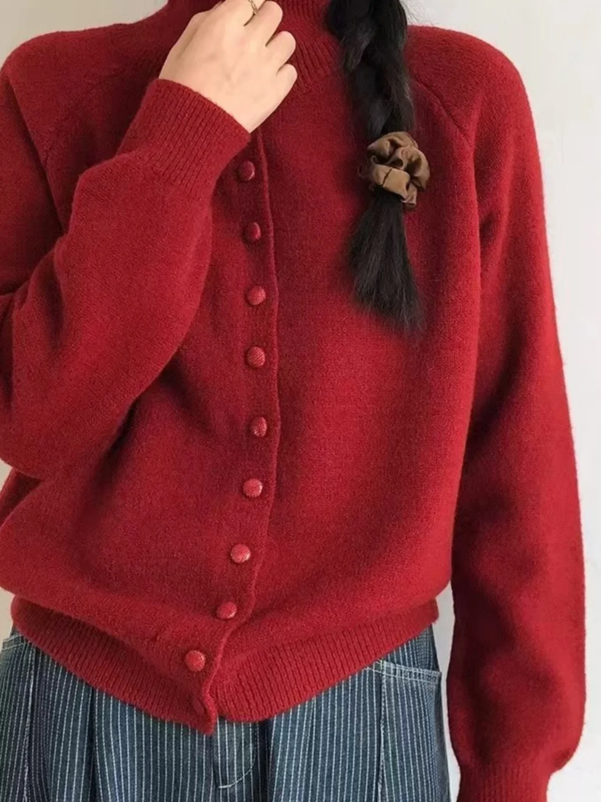 Korean Lazy Sle High Collar Knitwear Coat Women's Spring Autumn Loose Outerwear Soft Fufu Faionable Women's Knitted Open ...