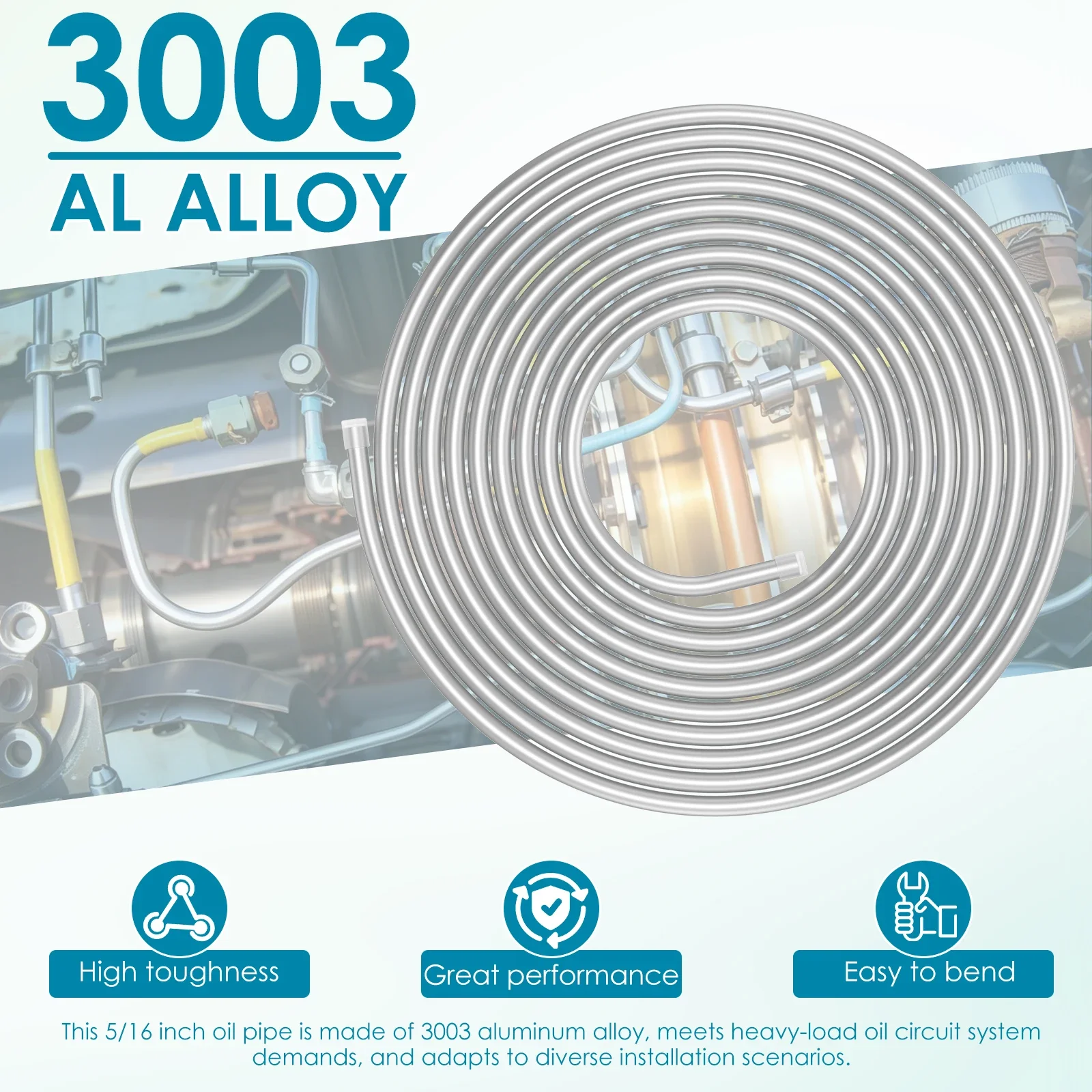 5/16 Aluminium-Kraftstoffleitung 3003 Legierungsrohr 650 PSI Hochdruck-Ölleitung Leicht Biegbar für Kraftstofftank-Pumpensystem 16ft 1er-Pack – Detail 2