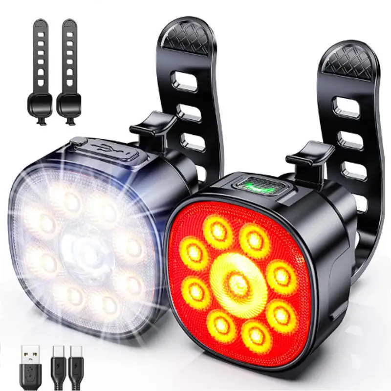 Luce per bicicletta MTB impermeabile Alimentata a batteria Avvertimento Fanale posteriore per bicicletta Set di luci per bicicletta a LED Faro e fanale posteriore per bicicletta