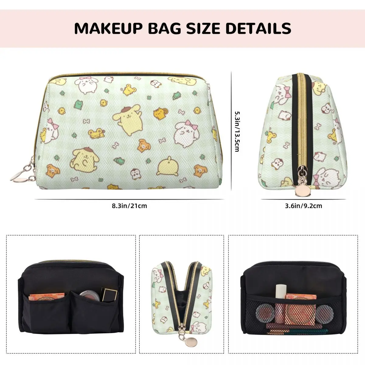 Funny Pompompurin Leather Makeup Bag Trend Large Capacity Cosmetic Bags Accessories Woman Zipper Beauty Toiletry