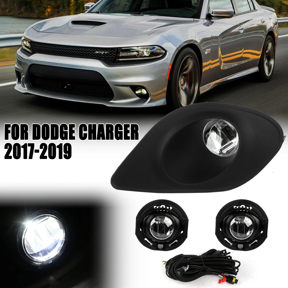 For Dodge Challenger 2015-2018 LED Fog Lights with DRL Daytime Running Lamp Waterproof Clear Lens Car Lighting Accessories