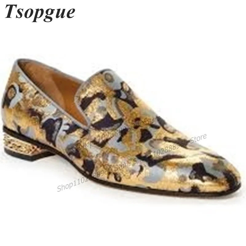 Mixed Color Metallic Handmade Print Men Shoes Men\'s Dress Pumps Slip-On Runway Casual Party Shoes 2023 Fashion Zapatillas Mujer