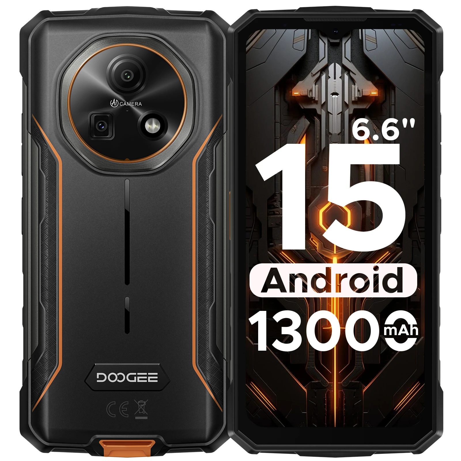 DOOGEE Fire 5 robuuste telefoon 13000 mAh Grote batterij 6,6 '' HD+ Display 12 GB RAM (3 GB + GB) 64 GB ROM Android 15 NFC-smartphone