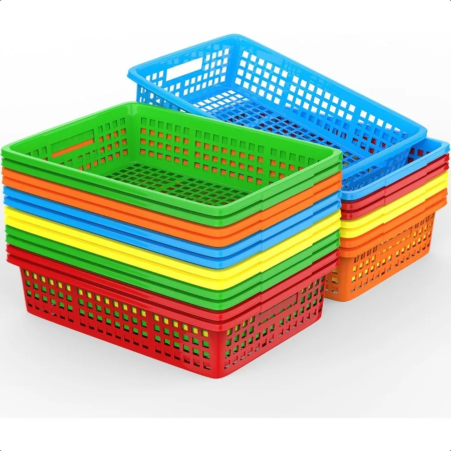 

10 Pcs Classroom Storage Baskets 13.5''x10'' Letter Size A4 Paper Trays Plastic Colorful Turn in Trays Classroom Storage Bins f