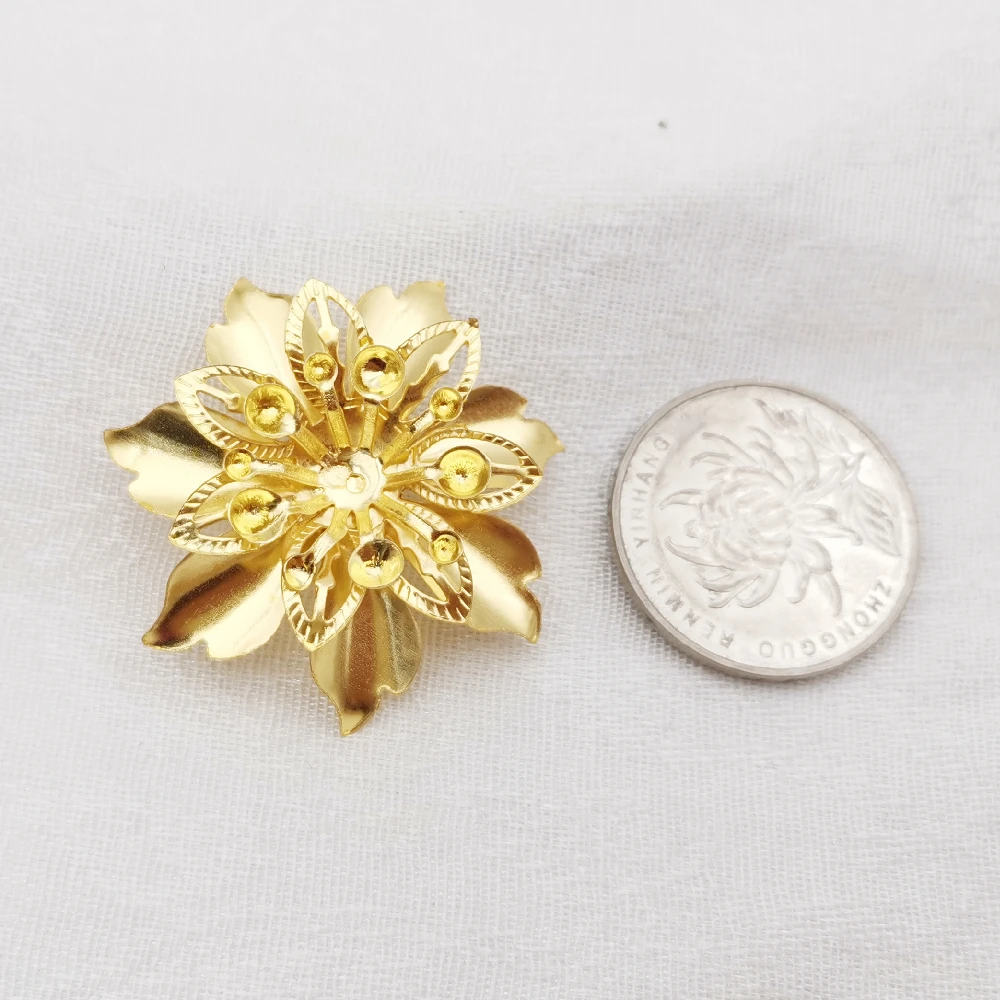 10/50 PCS diy Jewelry Accessories 37mm Gold color Metal Filigree Multi-layer Flowers Slice Charms Base Setting Making Findings