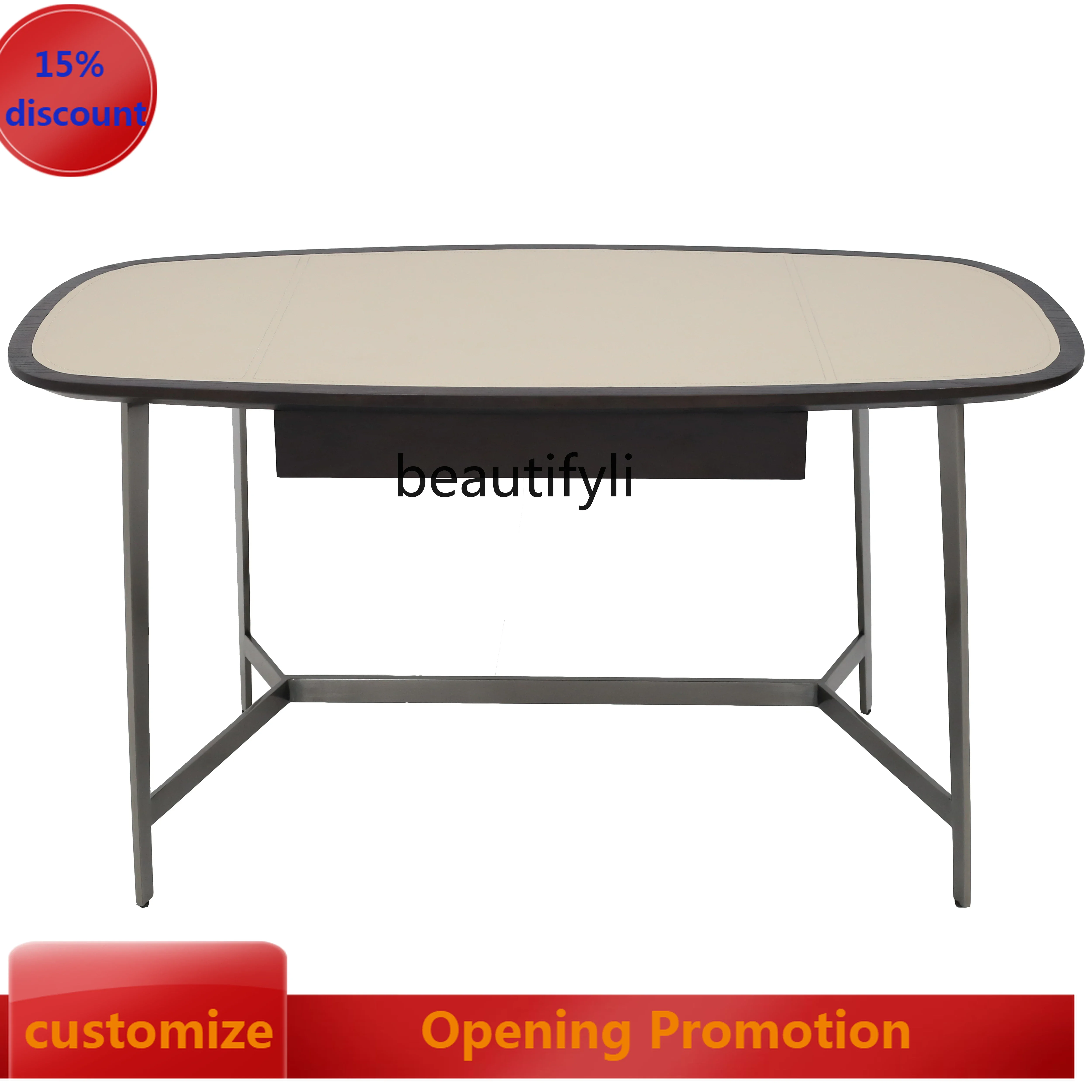 

Italian Desk Cafe Leather Chair Minimalist Home Office Desk Stainless Steel Modern Simplicity G1218