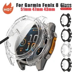 Protective Case For Garmin Fenix 8 51 47 43mm Full Coverage Screen Protector Bumper for Garmin Fenix 8 51 47mm Tempered Glass