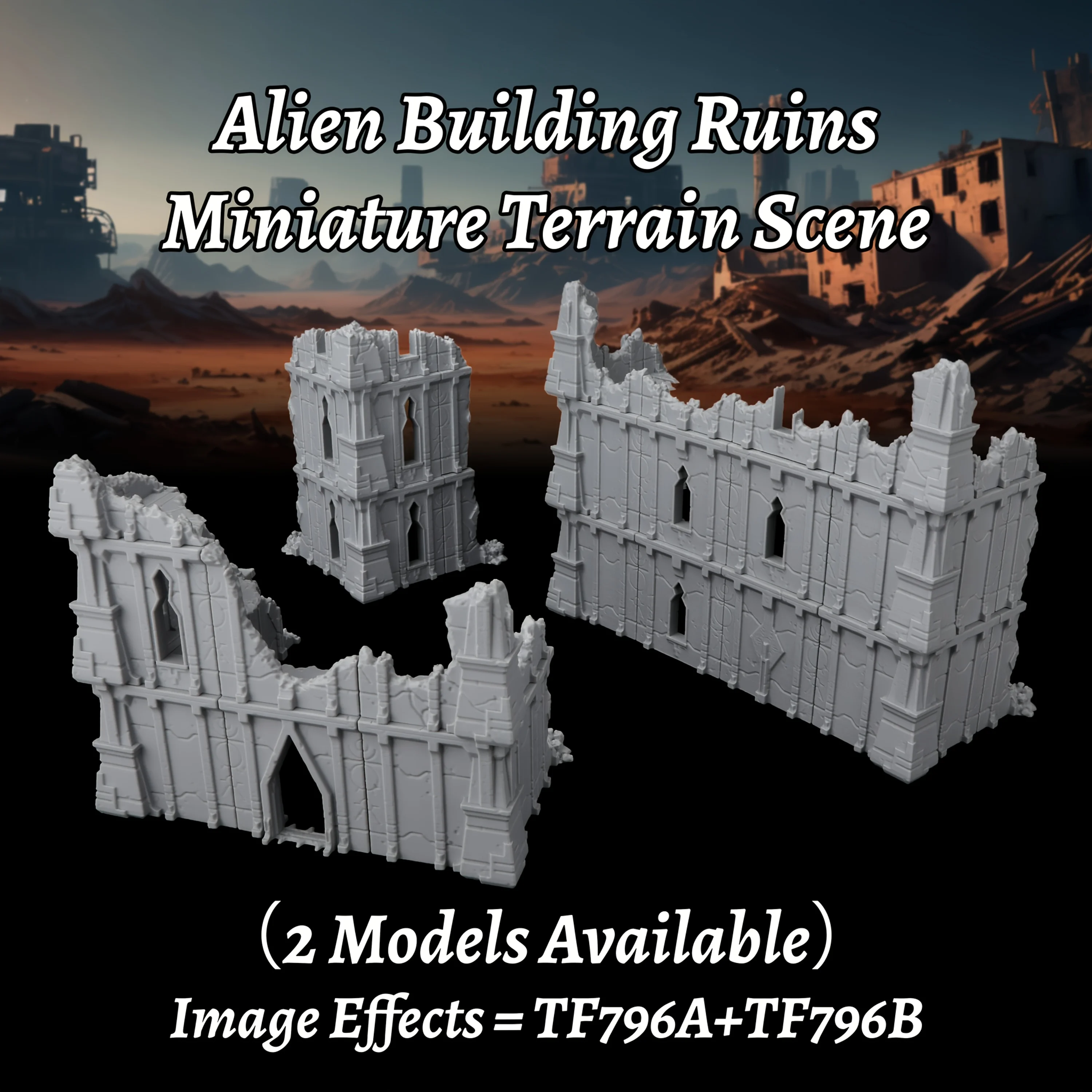 Sci-Fi Miniature Terrain Models of Fantasy Alien Ruins, Ideal for Alien Battlefields & Devastated Towns, TTRPG Accessory & Gift