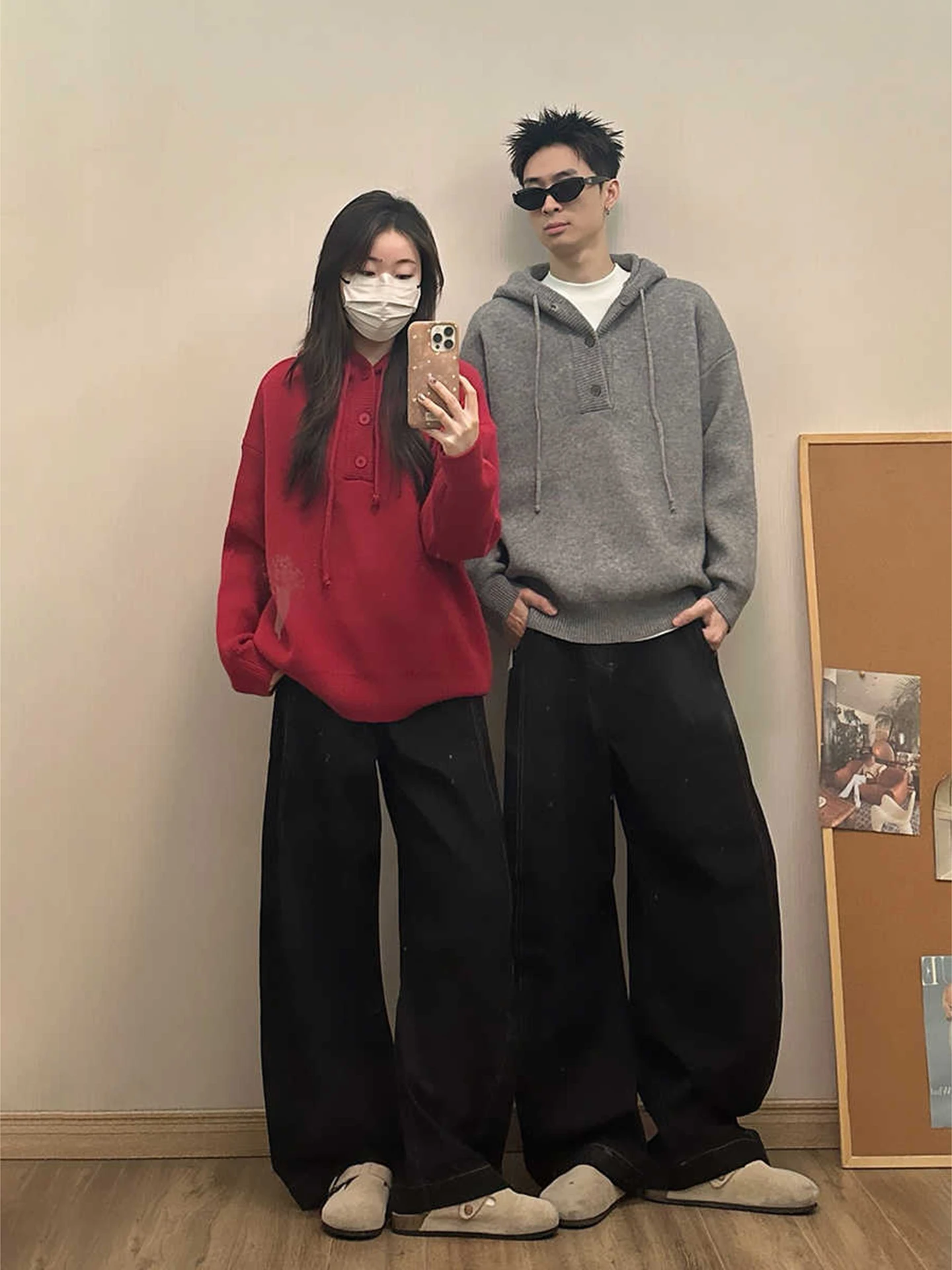 

Red Knitted Hoodie ex Lazy Sle Aosphere Sensation Overhead Sweater Cool Hat irt Jaet Trendy Youth Polyester Acrylic