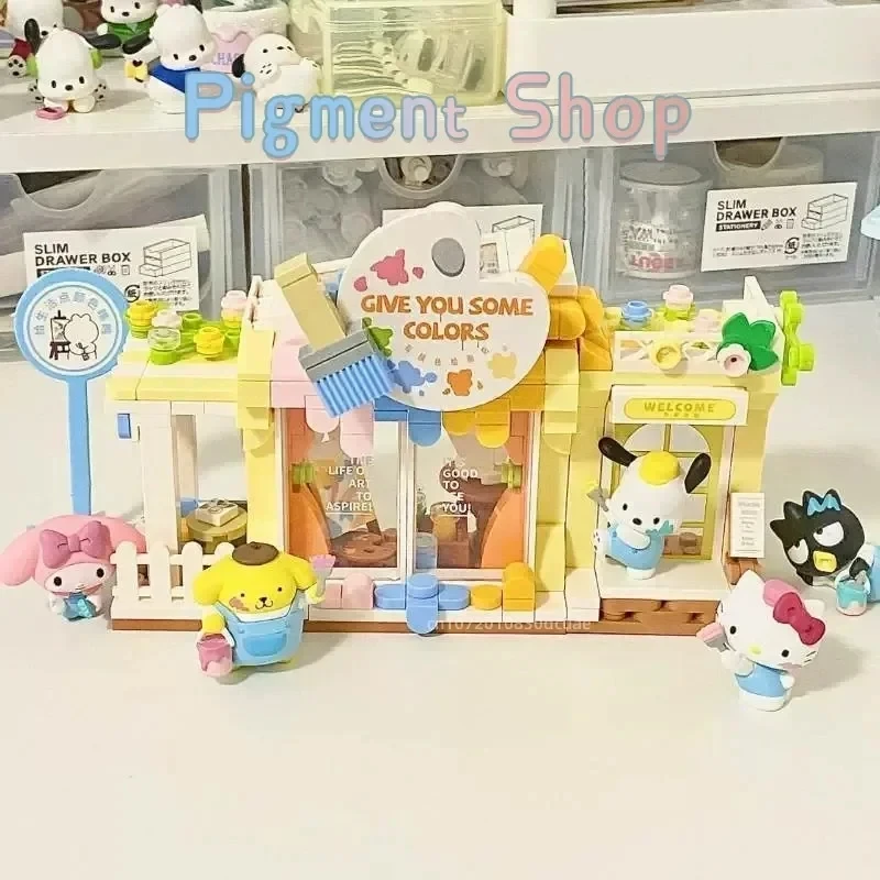 Sanrio Series Building Block Cute Cartoon Pochacco Carousel Music Box Small Particle Assembly Model Fashion Toy Decoration