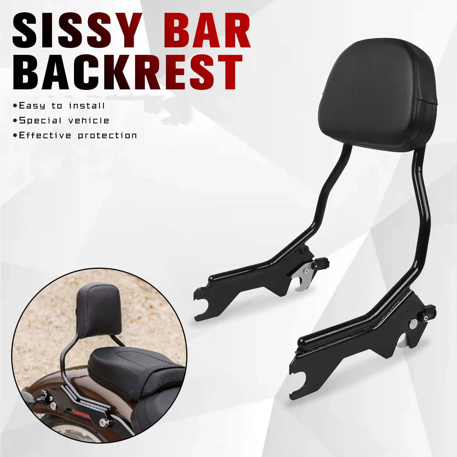 

Rear Detachable Sissy Bar Backrest Pad For Harley Softail Slim Street Bob Deluxe FLDE Heritage Classic 114 FLHC FLHCS FLSL FXBB