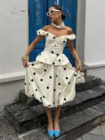 Beach Polk Dot Women's Vest Skirts Suit Chic V-Neck Sleeveless Top Pleated Skirts 2026 Spring Summer Chic Lady 2 Pieces Set - Image 2