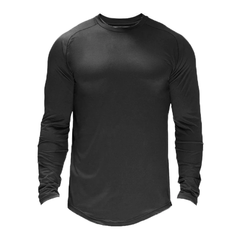 Plain Quick Dry Mesh Fitness T Shirt Men Solid Extend Long Sleeve T-shirt Slim Fit Tees Gym Clothing Bodybuilding Tshirt