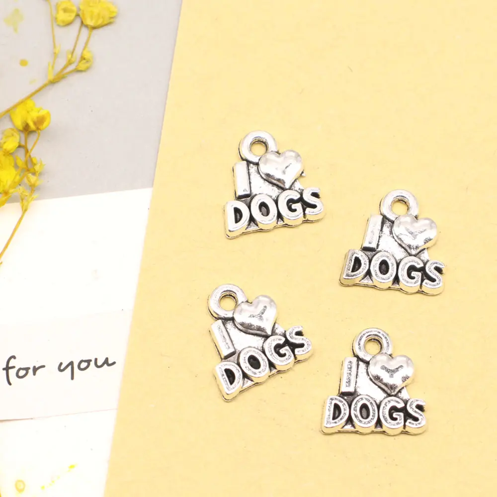 10pcs 13x14mm I Love Dogs Charms Pendants And Necklaces Hobbies And Crafts Materials Jewlery Trendy Antique Silver Color