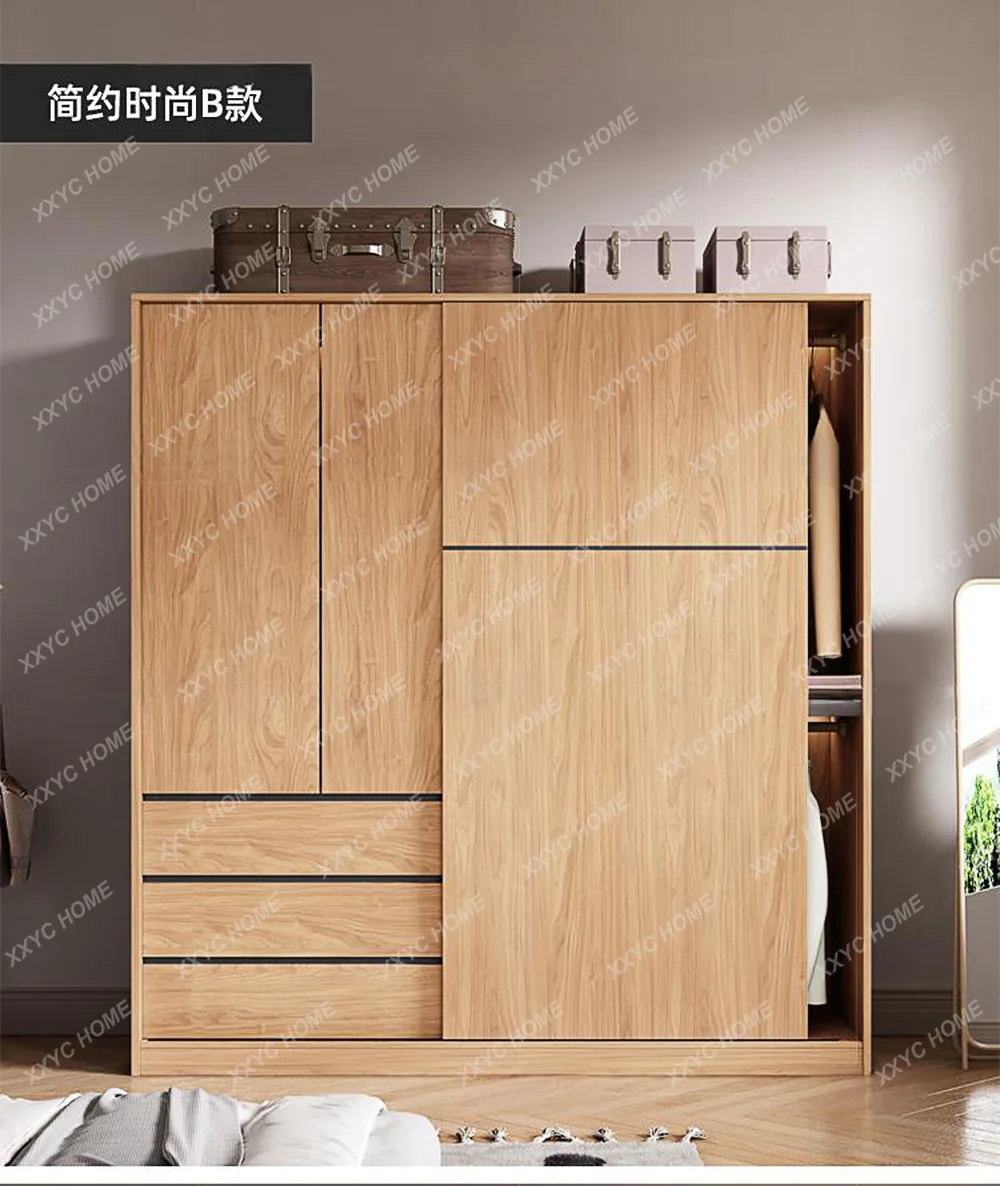 X-S All solid wood wardrobe sliding door household bedroom sliding door storage cabinet  sliding door locker wardro HG