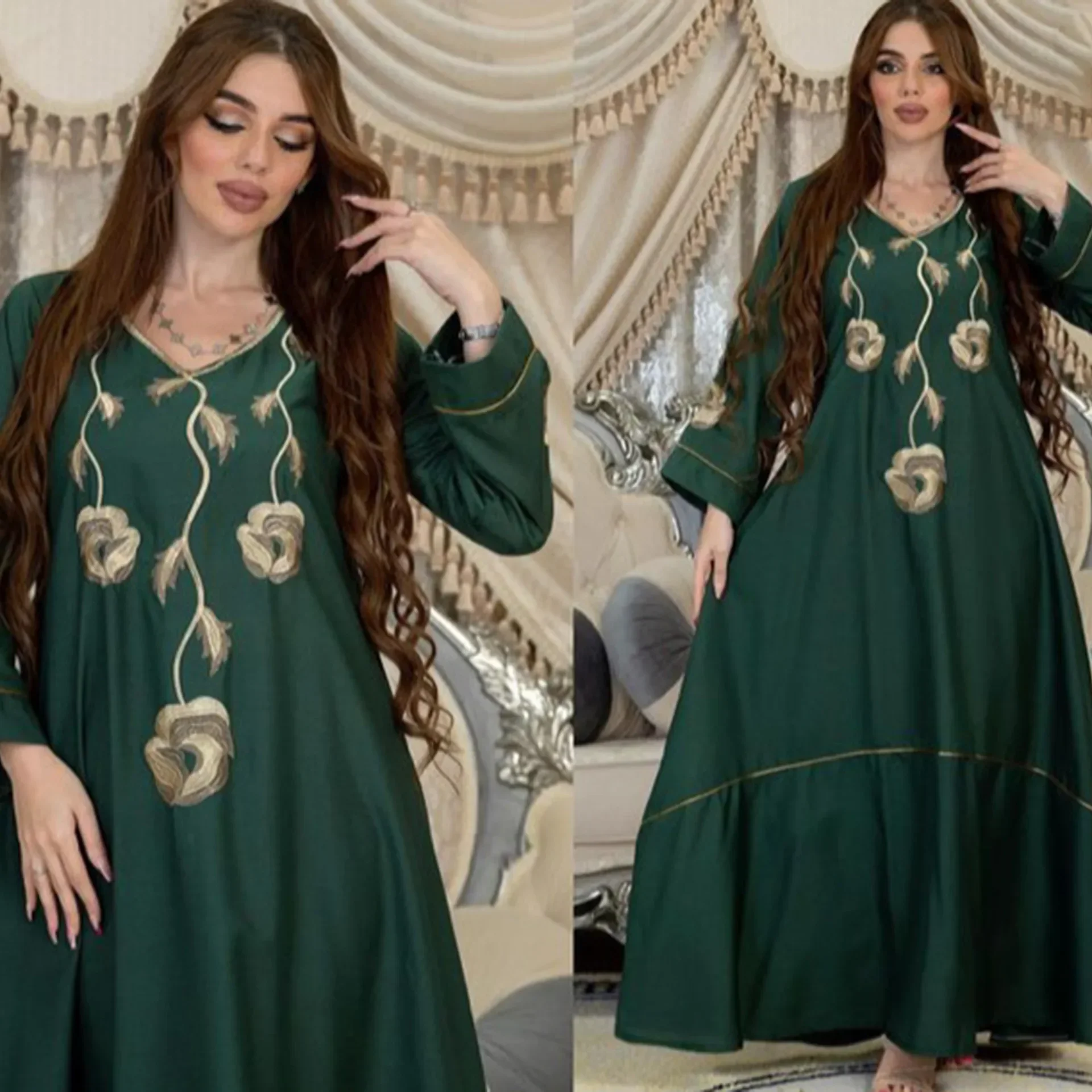 

Muslim New Middle East Dubai Arab Robe Embroidered Abayas for Women Muslim Fashion Dress Eid Islam Clothing Kaftan Hijab Dresses