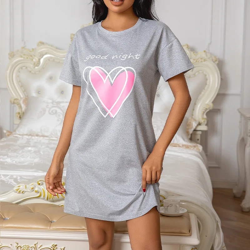 

Новая женская ночная сорочка GLEC в повседневном стиле с принтом «Любовь», длинная, серая, для комфортного сна