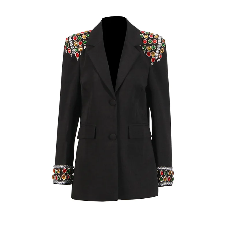 Australische show handgemaakte gekleurde diamanten kralen 2025 nieuwe high-end splicing ontwerp schouder gewatteerde blazer bovenkleding ropa mujer