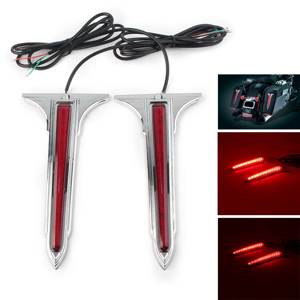 

Motorcycle LED Rear Saddlebag Accents Tail Light For 1993-2013 Harley Touring Road King Chrome Housing+Red Lens