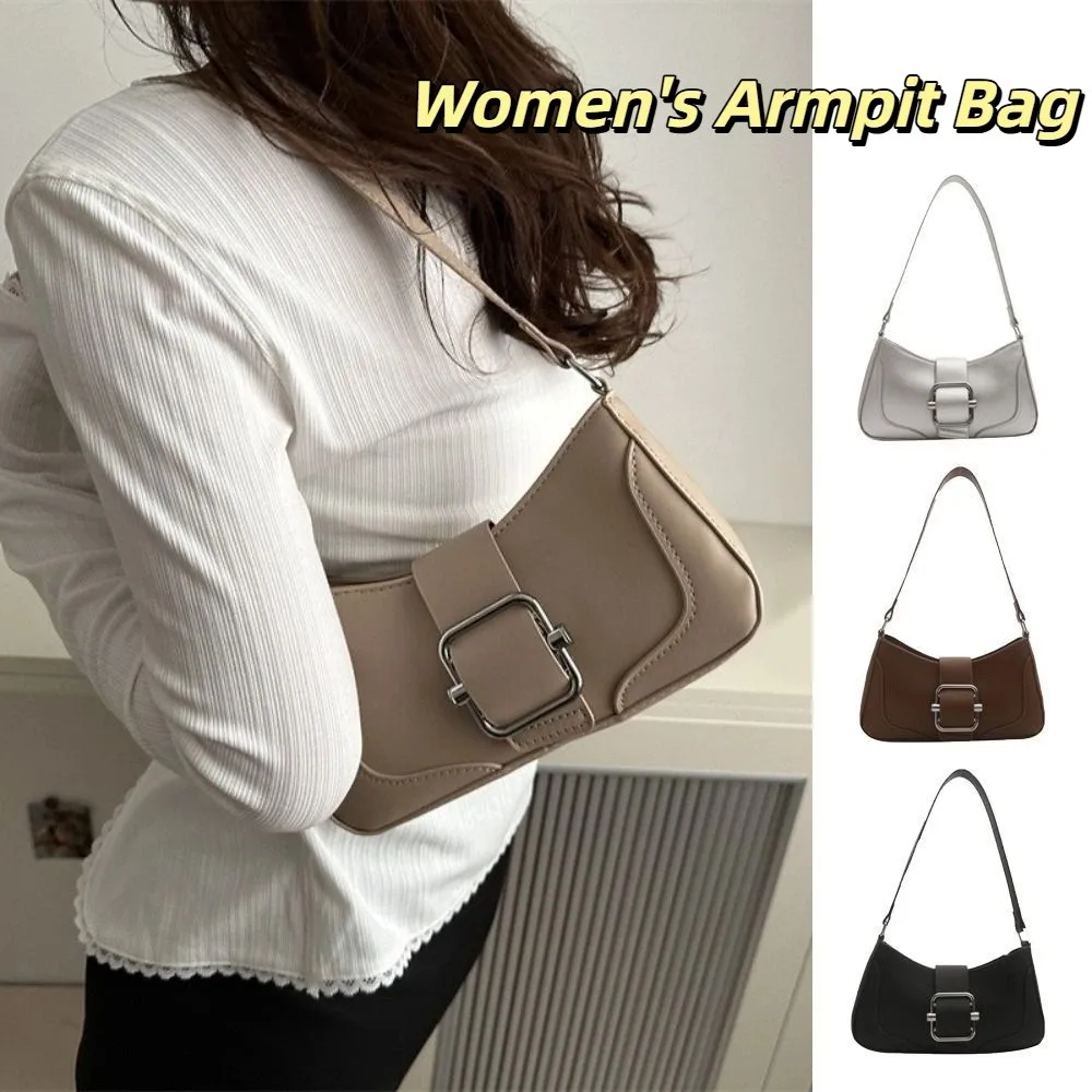 

Fashion Vintage Buckle Shoulder Bag Leisure Solid Color Women's Armpit Bag Cuasal Y2k PU Leather Handbag Girls