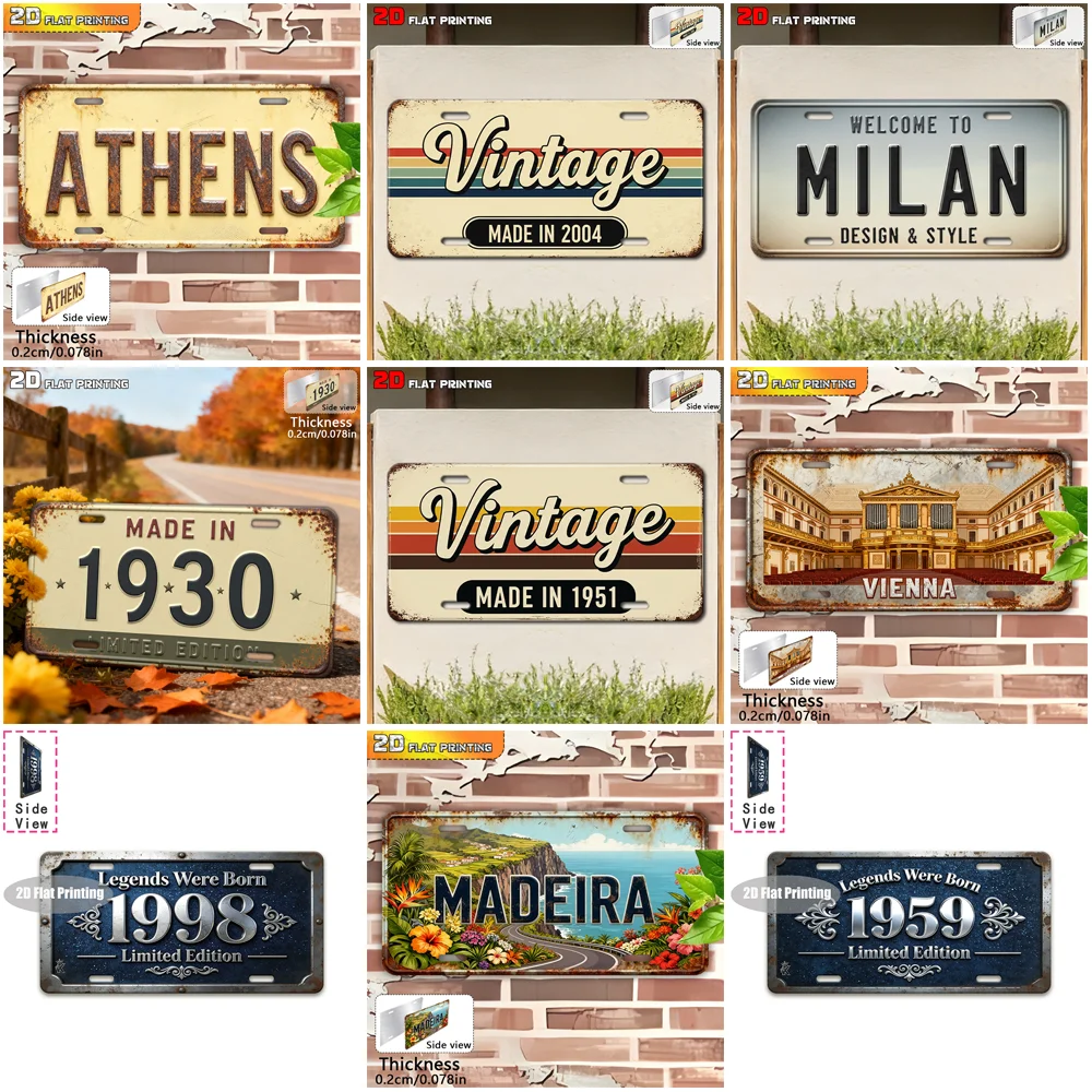 Vintage City Year Landscape Print Metal License Plate Sign Retro 2D Flat Printed Tin Plaque Wall Decor for Home Bar
