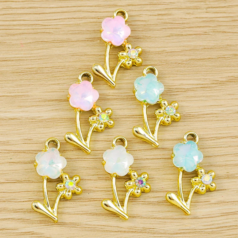 10 Stück 13x22mm Zarte Kristallblumen-Anhänger für Schmuckherstellung, Ohrringe, Halsketten, Armbänder, DIY-Bastelzubehör – Detail 6