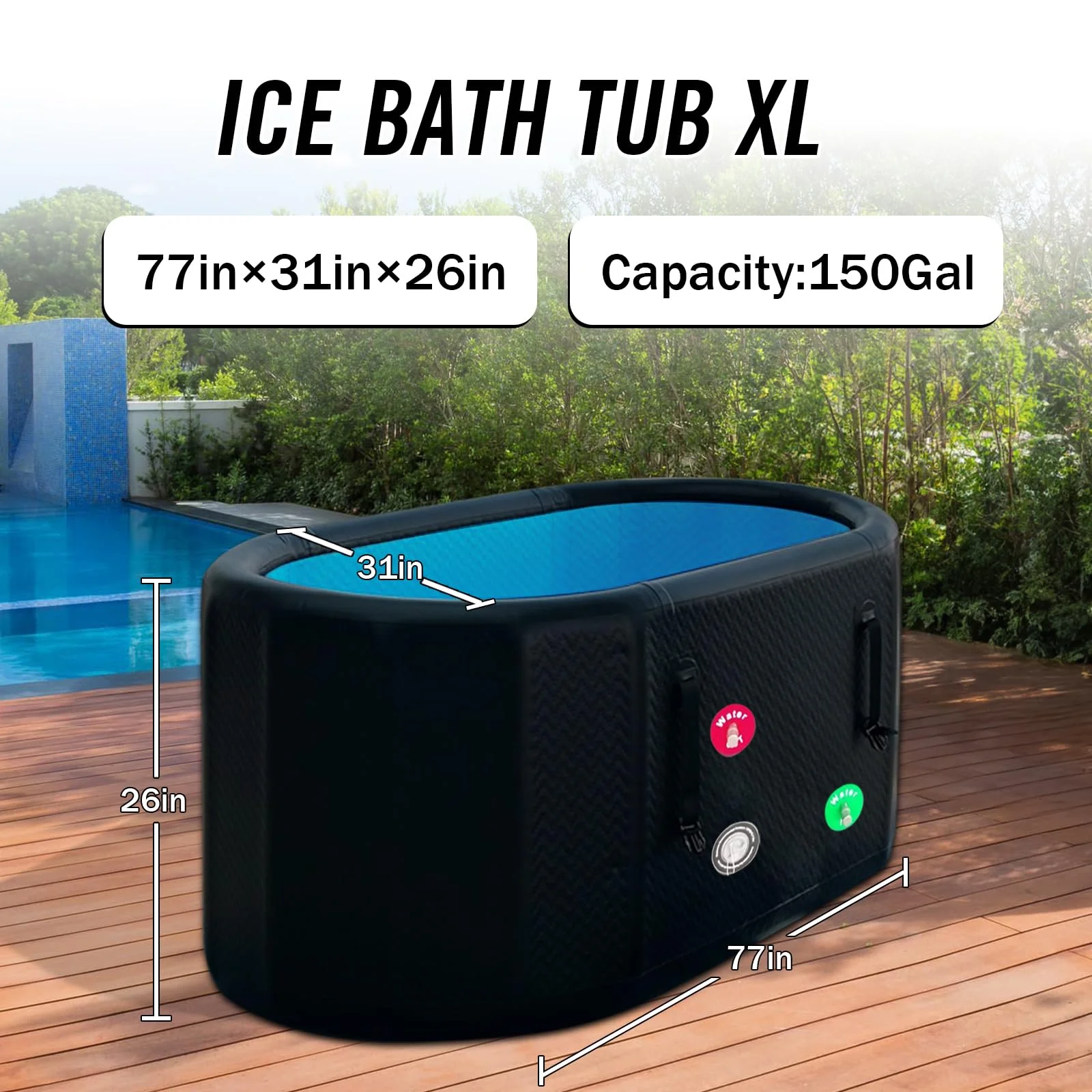 XXL 196CM/77\'\' Cold Plunge Tub  Inflatable Ice Bath Tub for Athletes with Insulated Lid，Portable Cold Water Plunge Water Chiller