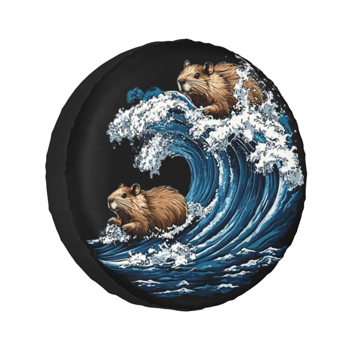 

Custom Capybaras Wave Spare Tire Cover for Jeep SUV RV 4WD Mitsubishi 4x4 Wheel Protector Covers 14" 15" 16" 17" Inch
