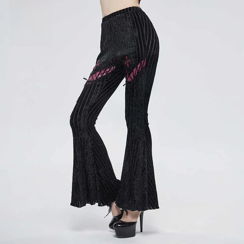 Gothic Women's Loose Wide Leg Pants Velvet Flocking Trousers Fashion Devil Brand Long Pants Polyester Spandex Blend