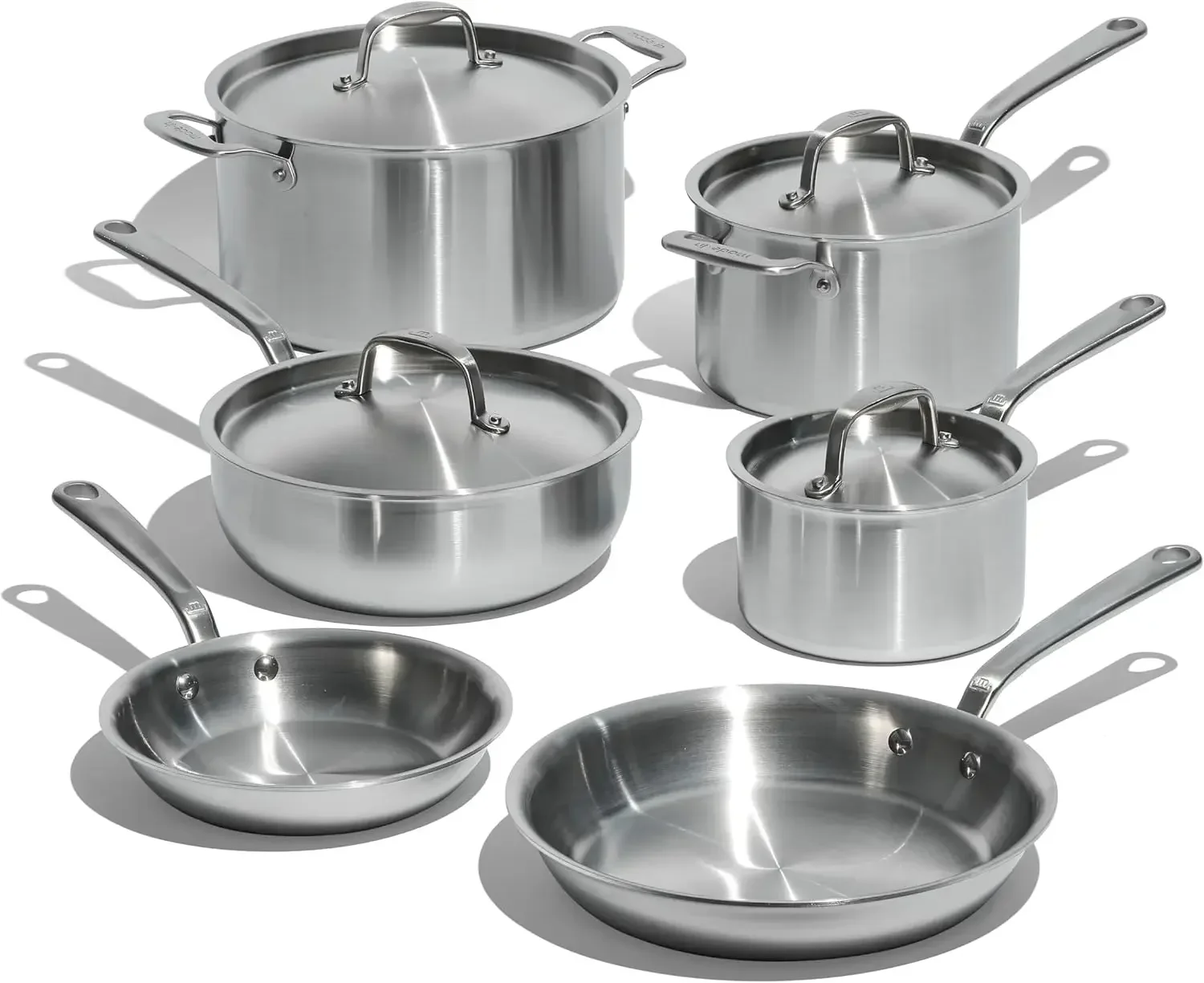 Cookware - 10 Piece Stainless Steel Pot and Pan Set - 5 Ply Clad - Includes Stainless Steel Frying Pans, Saucepans, Saucier