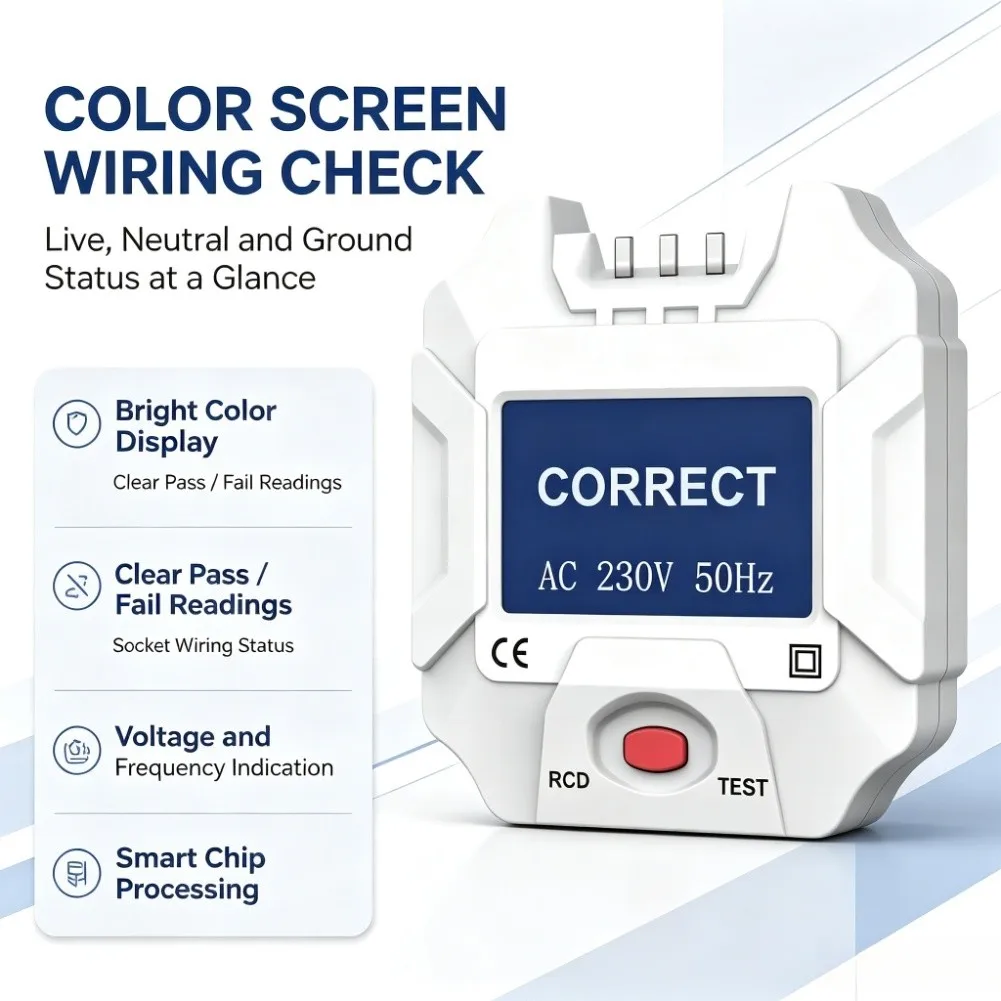 1pc White LCD Socket Tester 90-250V Voltage Detector For Smart Outlet Neutral Earth Leakage Check Electrical Safety Tool