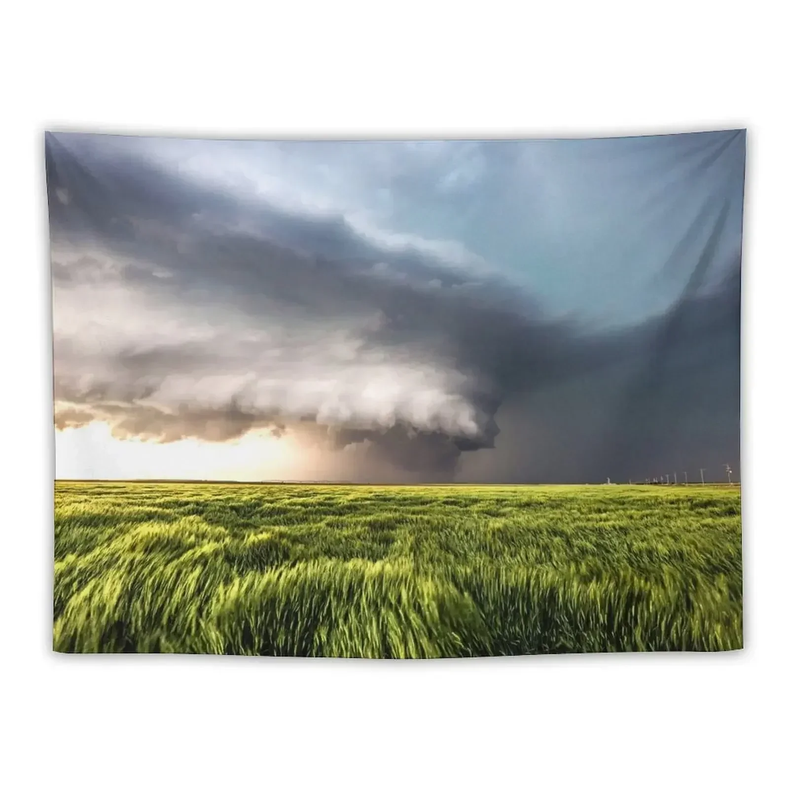 

Leoti's Masterpiece - Supercell Thunderstorm Over Waving Wheat in Kansas Tapestry Aesthetics For Room Tapestry