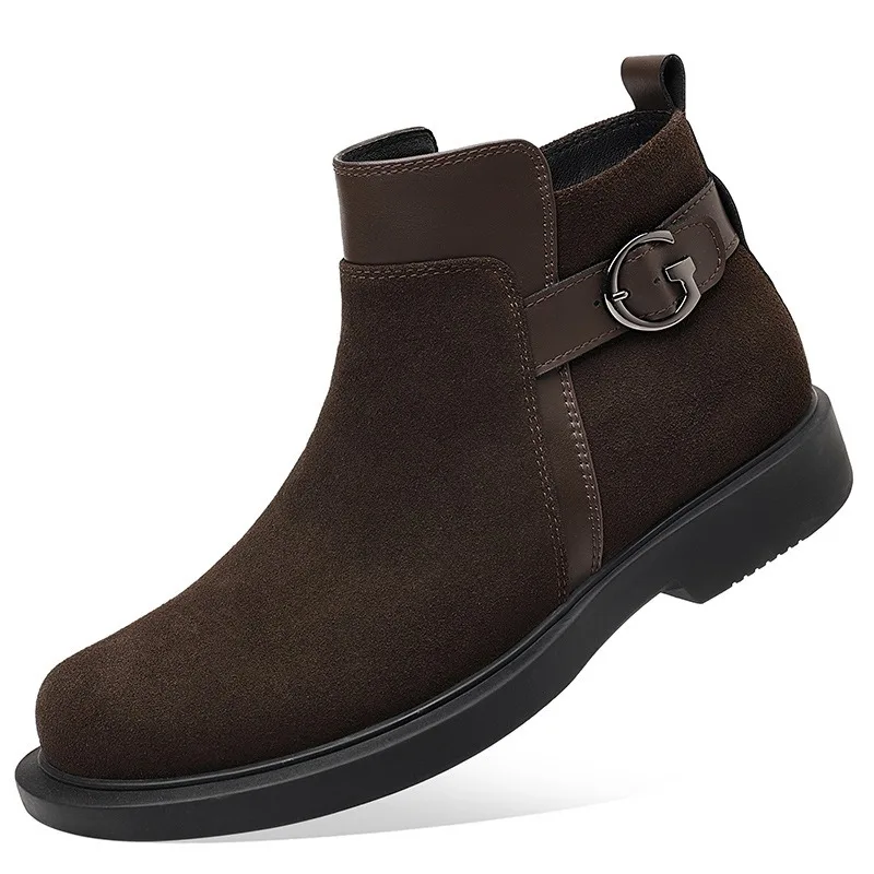 Botas de tornozelo de negócios de camurça de vaca retro para homens novo designer de sola macia sapatos de designer moda casual fivela chelsea botas masculinas