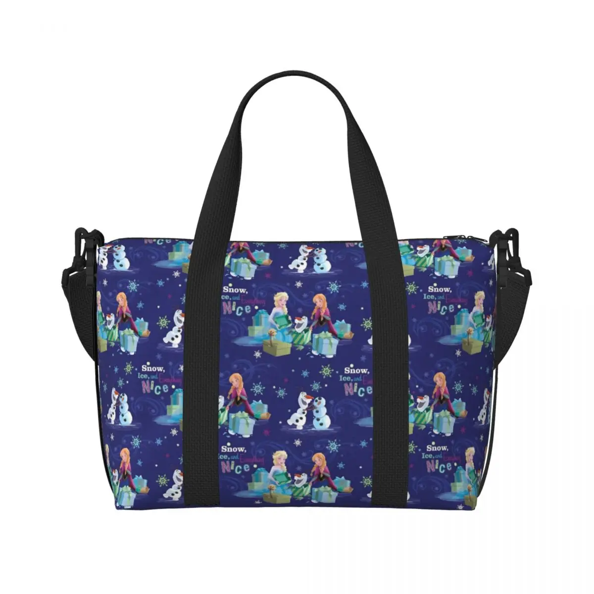 

Большая сумка-тоут «Холодное сердце» на заказ для женщин, сумка-шоппер на плечо со снеговиком и рисунком для спортзала, пляжная дорожная сумка