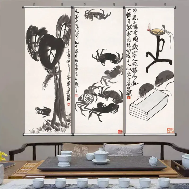 Zen Abstract Traditional Chinese Style Qi Baishi Wall Art Canvas Painting Poster Picture Print For Office Living Room