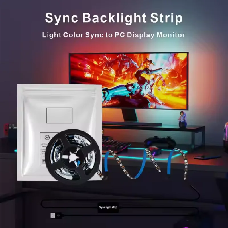 Smart LED Gaming Strip Light Computer Monitor Backlight Sync Strip Light RGB Light Strip Screen USB Gaming Bedroom Decor Lamp