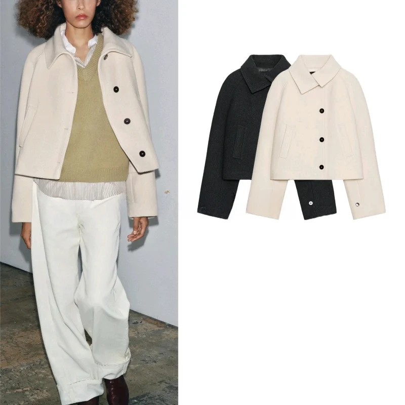 

mat Sle Women's Long Sve Collared ort Coat New Autumn Collection French Sle Loose Fit Pure Color Polyester Fiber