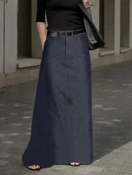 Bonboho 2025 Summer New Women's Denim Half Skirt Zippered High Waist Pockets A-Line Ankle-Length Skirts Casual Commuter Bottoms
